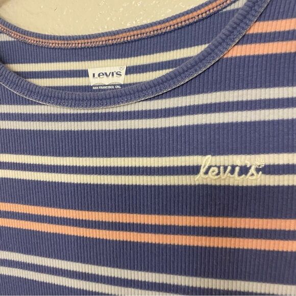 Levis girls stripe blue cotton stretch basic long sleeve ribbed dress tiered 7/8 - Picture 6 of 8